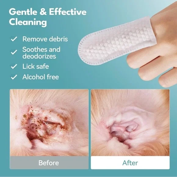 2x Ear Cleaner Finger Wipes 50 Count Dog & Cat Grooming Kit Itch Relief -100 Pcs - Picture 3 of 9